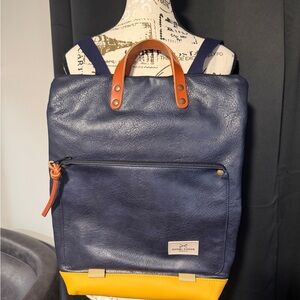 Dark Blue and Yellow Leather Satchel by